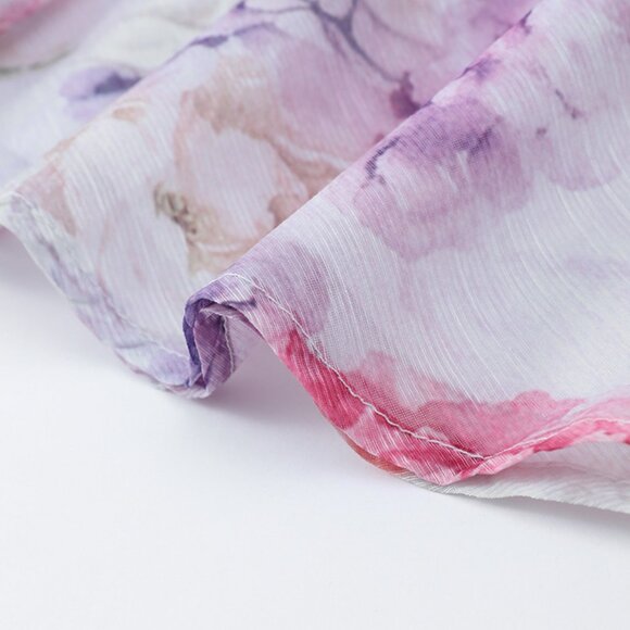 Floral Print Ruffled Mini Dress with Deep V-Neck | Formal Dress w/ 3/4 Sleeves - Picture 10 of 11